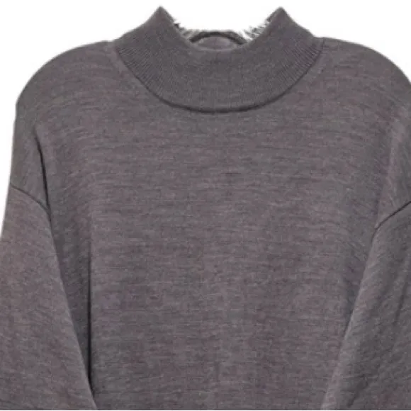 Italian Mock Neck Merino Wool Sweater Styled In Italy Grey Poeta Moda Size Large