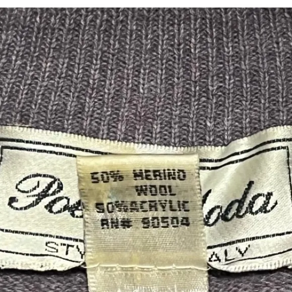 Italian Mock Neck Merino Wool Sweater Styled In Italy Grey Poeta Moda Size Large