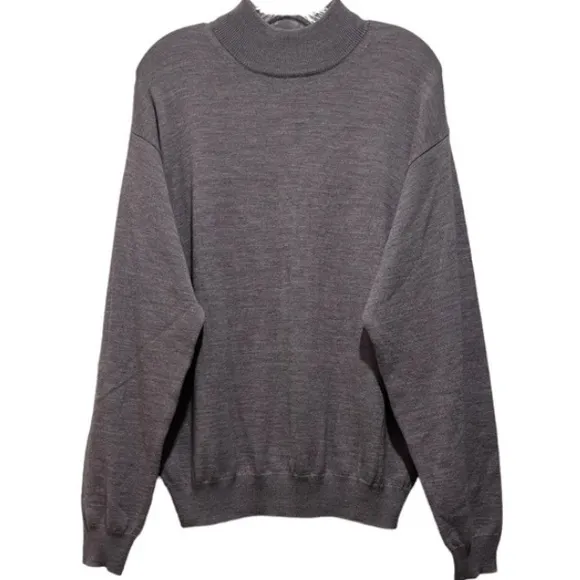 Italian Mock Neck Merino Wool Sweater Styled In Italy Grey Poeta Moda Size Large