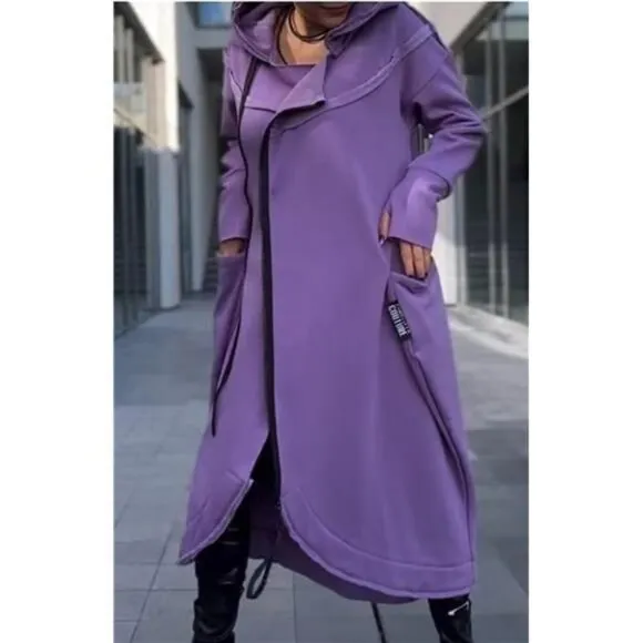IVERIRMIN Women's Fleece Lined Long Hoodies Zip up Asymmetrical Sweatshirt