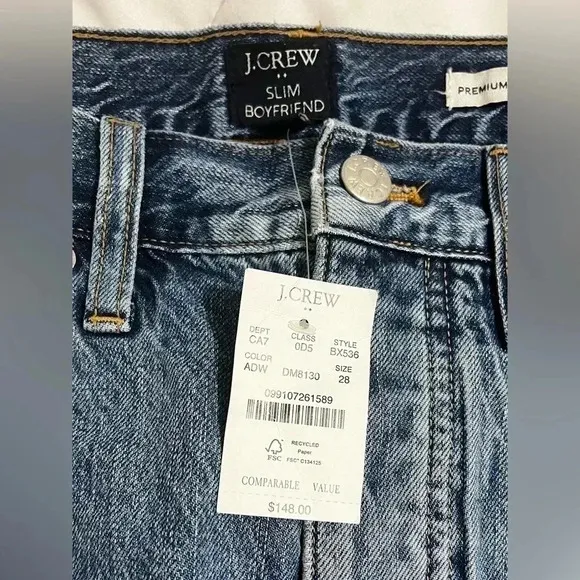 J Crew Jeans Slim Boyfriend Premium Denim Patch Floral Cropped NWT Size 28