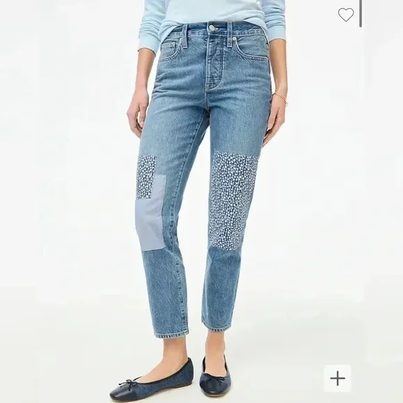 J Crew Jeans Slim Boyfriend Premium Denim Patch Floral Cropped NWT Size 28