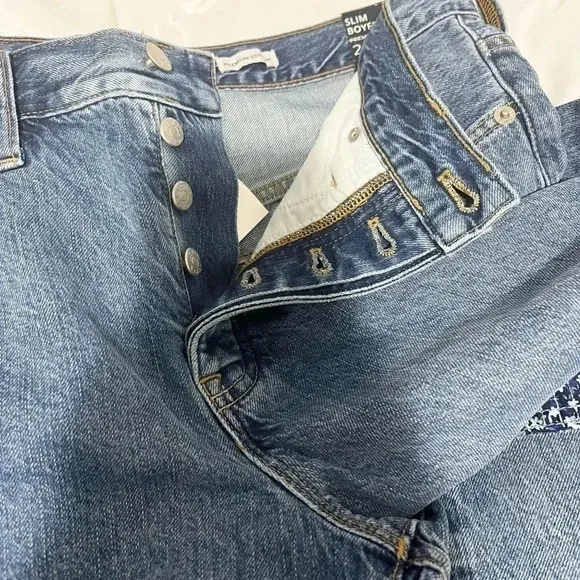 J Crew Jeans Slim Boyfriend Premium Denim Patch Floral Cropped NWT Size 28