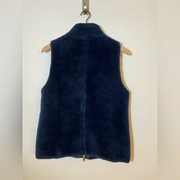 J. Crew Size Small Navy Blue Faux Fur Plush Fleece Excursion Vest Full Zip