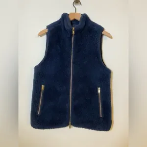 J. Crew Size Small Navy Blue Faux Fur Plush Fleece Excursion Vest Full Zip