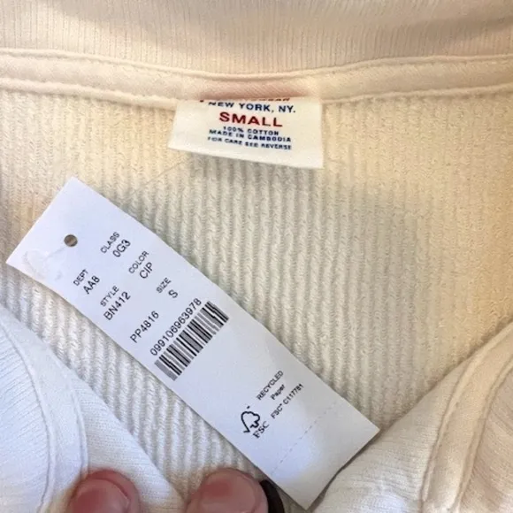 J Crew Small Ivory Quarter-zip Sweatshirt NWT​​​​​​​​​​​​​​​