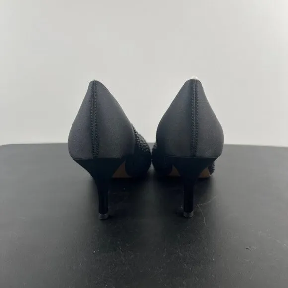 J. Renee Rishna Fabric Rhinestones Shoes Heels Pumps Size 10.5 Satin Black