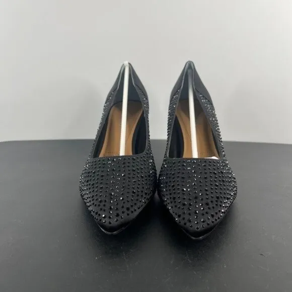J. Renee Rishna Fabric Rhinestones Shoes Heels Pumps Size 10.5 Satin Black
