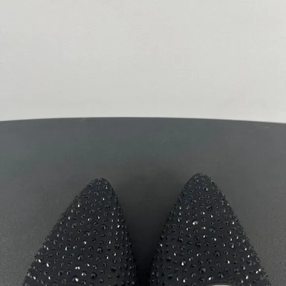 J. Renee Rishna Fabric Rhinestones Shoes Heels Pumps Size 10.5 Satin Black