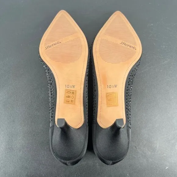 J. Renee Rishna Fabric Rhinestones Shoes Heels Pumps Size 10.5 Satin Black