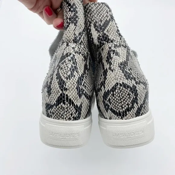 J Slides Leather Snakeskin High Top Wedge Sneakers
