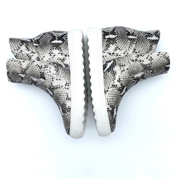 J Slides Leather Snakeskin High Top Wedge Sneakers