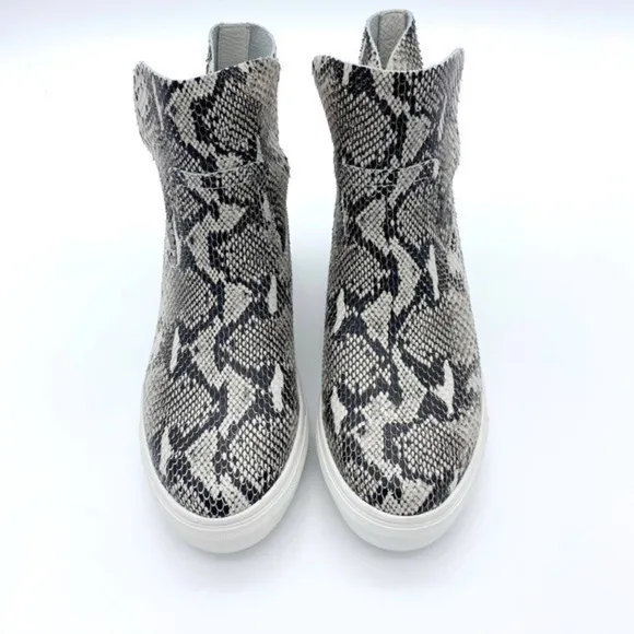 J Slides Leather Snakeskin High Top Wedge Sneakers