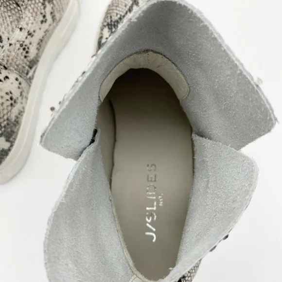 J Slides Leather Snakeskin High Top Wedge Sneakers