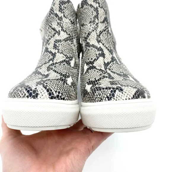 J Slides Leather Snakeskin High Top Wedge Sneakers