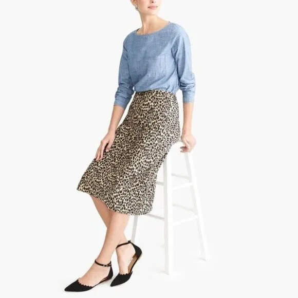 J.Crew Pull-On Printed Bias Midi Skirt Size XXS Animal Print