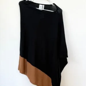 J.CREW Wool Cashmere Colorblock Poncho Black Tan NWT One Size Asymmetrical Cozy