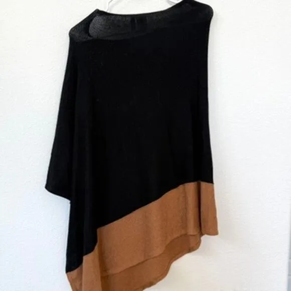 J.CREW Wool Cashmere Colorblock Poncho Black Tan NWT One Size Asymmetrical Cozy