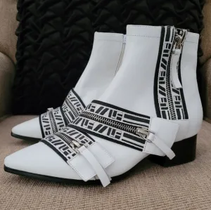JEFFREY CAMPBELL BBJC-OLALF-F17 WHITE BLACK ANKLE BOOTS