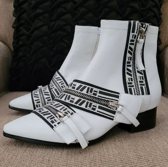 JEFFREY CAMPBELL BBJC-OLALF-F17 WHITE BLACK ANKLE BOOTS