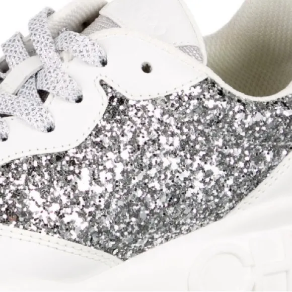 Jimmy Choo Silver &amp; White Chunky Sneakers