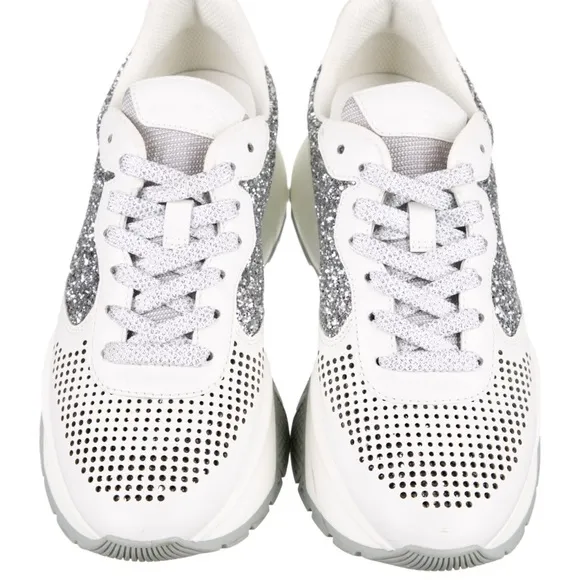 Jimmy Choo Silver &amp; White Chunky Sneakers