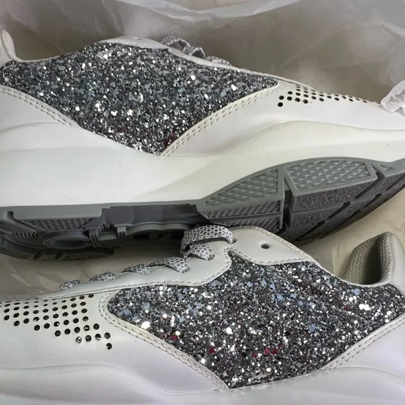 Jimmy Choo Silver &amp; White Chunky Sneakers