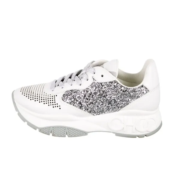 Jimmy Choo Silver &amp; White Chunky Sneakers