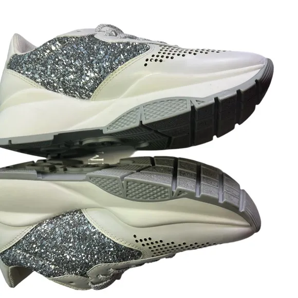Jimmy Choo Silver &amp; White Chunky Sneakers