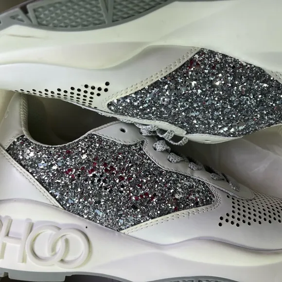 Jimmy Choo Silver &amp; White Chunky Sneakers