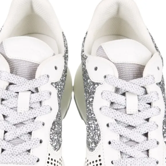 Jimmy Choo Silver &amp; White Chunky Sneakers
