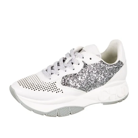 Jimmy Choo Silver &amp; White Chunky Sneakers