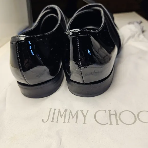 JIMMY CHOO sz 40 Men's Black Silver Stripe Classic Leather Shiny Dress Shoes