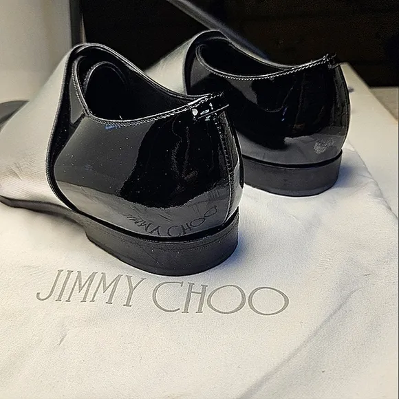 JIMMY CHOO sz 40 Men's Black Silver Stripe Classic Leather Shiny Dress Shoes