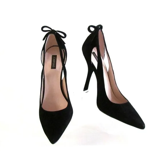 Joan David Black Suede Bow/Cut Out Detail Pointed Toe Designer Pumps Size 8.5M
