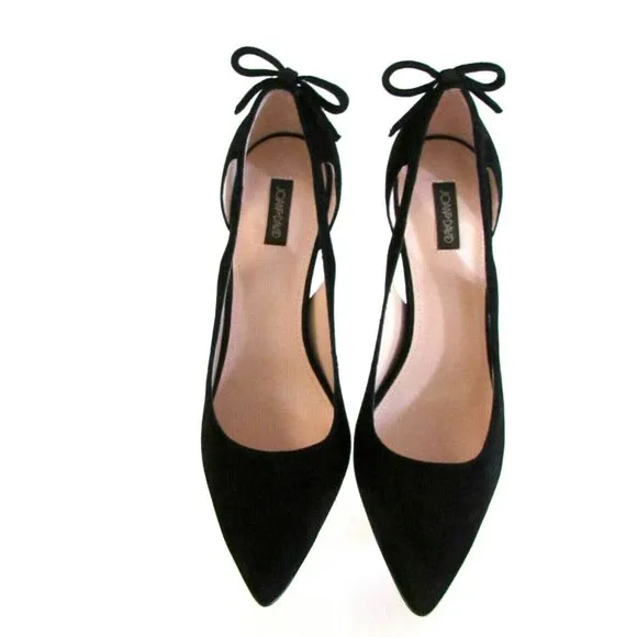 Joan David Black Suede Bow/Cut Out Detail Pointed Toe Designer Pumps Size 8.5M