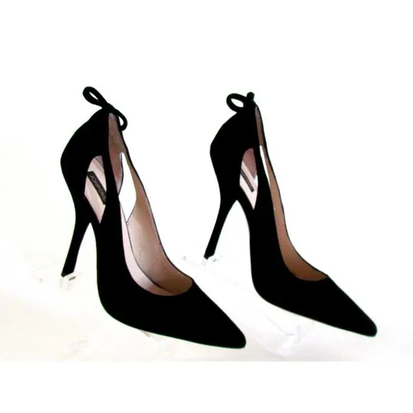 Joan David Black Suede Bow/Cut Out Detail Pointed Toe Designer Pumps Size 8.5M