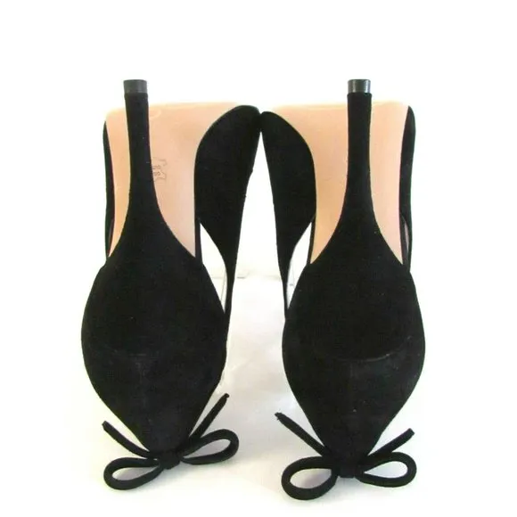 Joan David Black Suede Bow/Cut Out Detail Pointed Toe Designer Pumps Size 8.5M