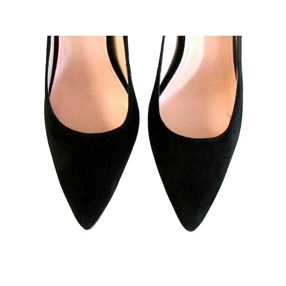 Joan David Black Suede Bow/Cut Out Detail Pointed Toe Designer Pumps Size 8.5M