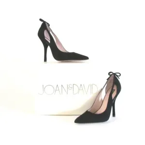 Joan David Black Suede Bow/Cut Out Detail Pointed Toe Designer Pumps Size 8.5M