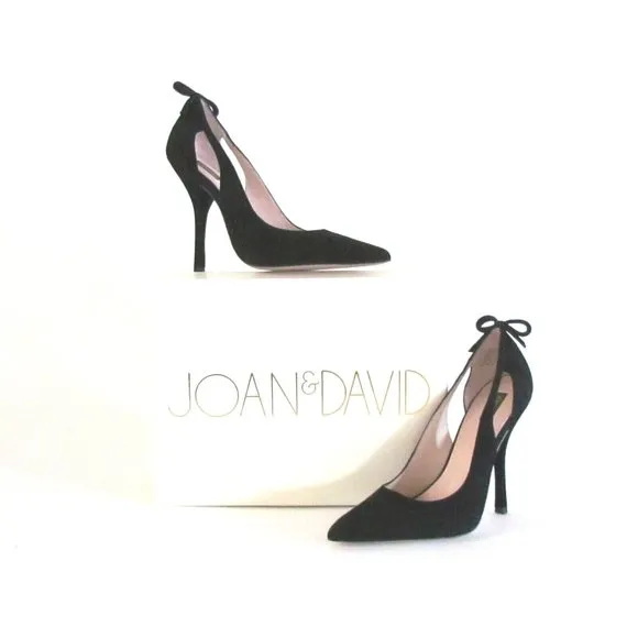 Joan David Black Suede Bow/Cut Out Detail Pointed Toe Designer Pumps Size 8.5M