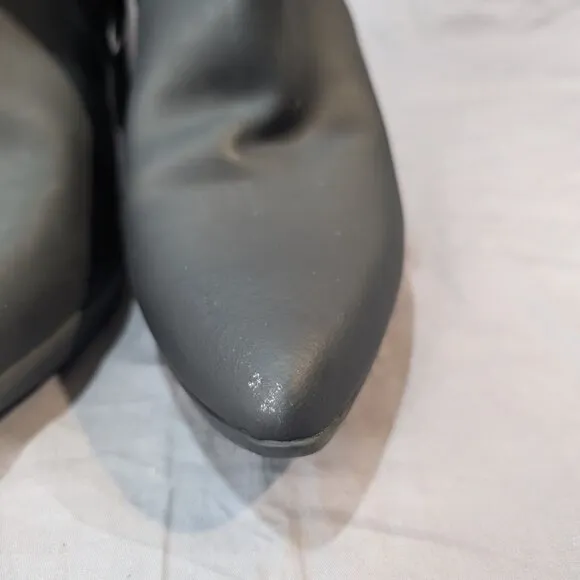 John Fluevog Unite Moon Black Leather Ankle Booties U Shaped Heel Womens Size 9