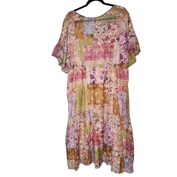Johnny Was Macy Silk-Blend Midi Dress. Pockets.  Size large