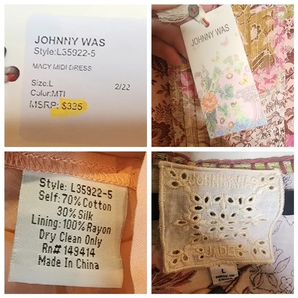 Johnny Was Macy Silk-Blend Midi Dress. Pockets.  Size large