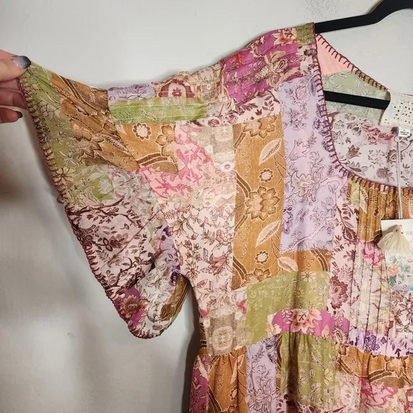 Johnny Was Macy Silk-Blend Midi Dress. Pockets.  Size large