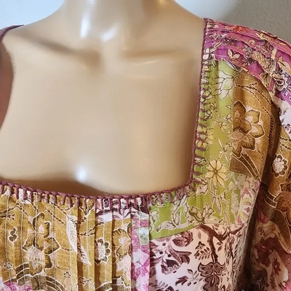 Johnny Was Macy Silk-Blend Midi Dress. Pockets.  Size large