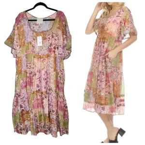 Johnny Was Macy Silk-Blend Midi Dress. Pockets.  Size large