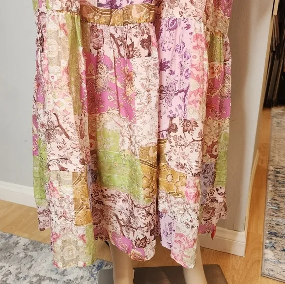 Johnny Was Macy Silk-Blend Midi Dress. Pockets.  Size large