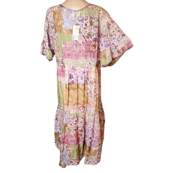 Johnny Was Macy Silk-Blend Midi Dress. Pockets.  Size large