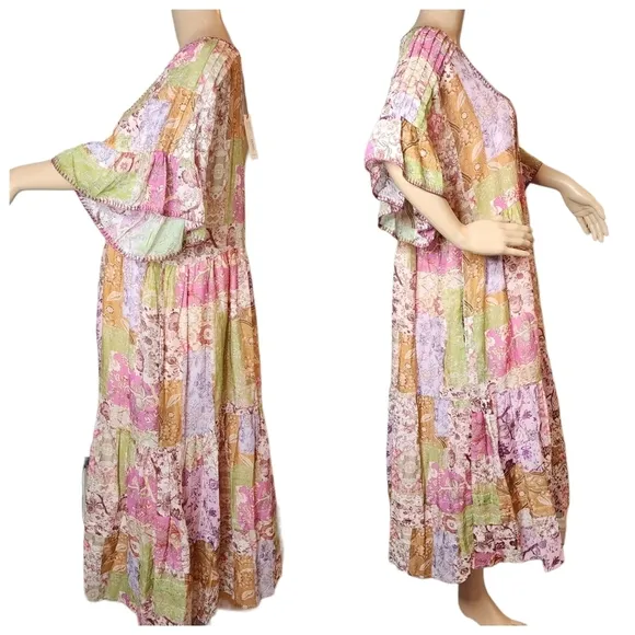 Johnny Was Macy Silk-Blend Midi Dress. Pockets.  Size large